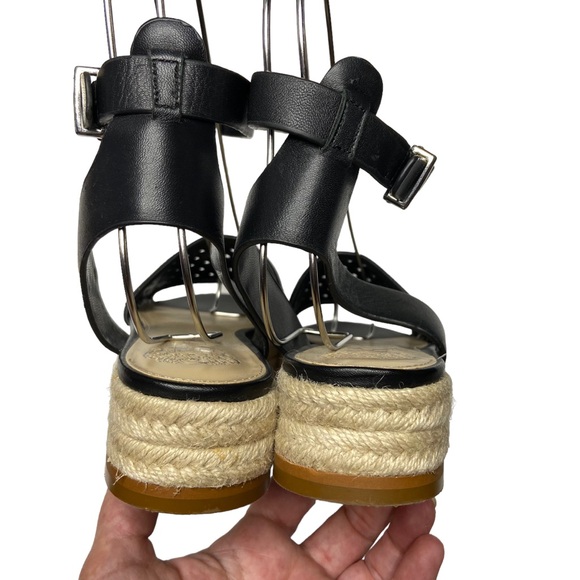 VINCE CAMUTO Kovya Leather Sandals Laser Cutout Espadrille Black Womens 8M - Picture 7 of 9